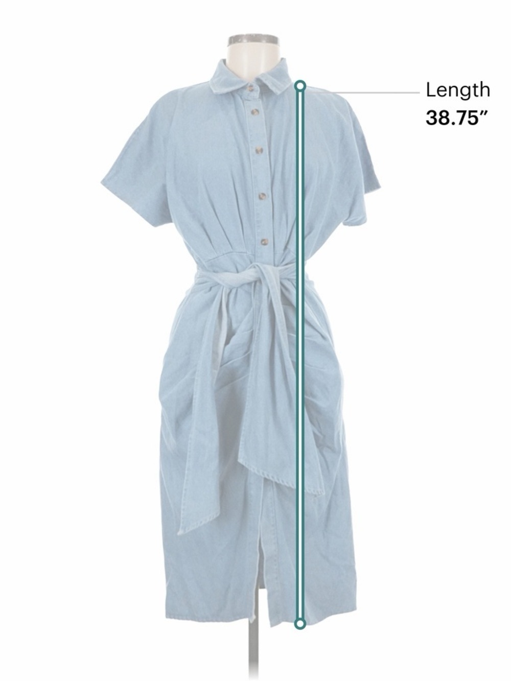 Light Blue Denim Button-Front Tie-Waist Shirt Dress - Picture 5 of 6